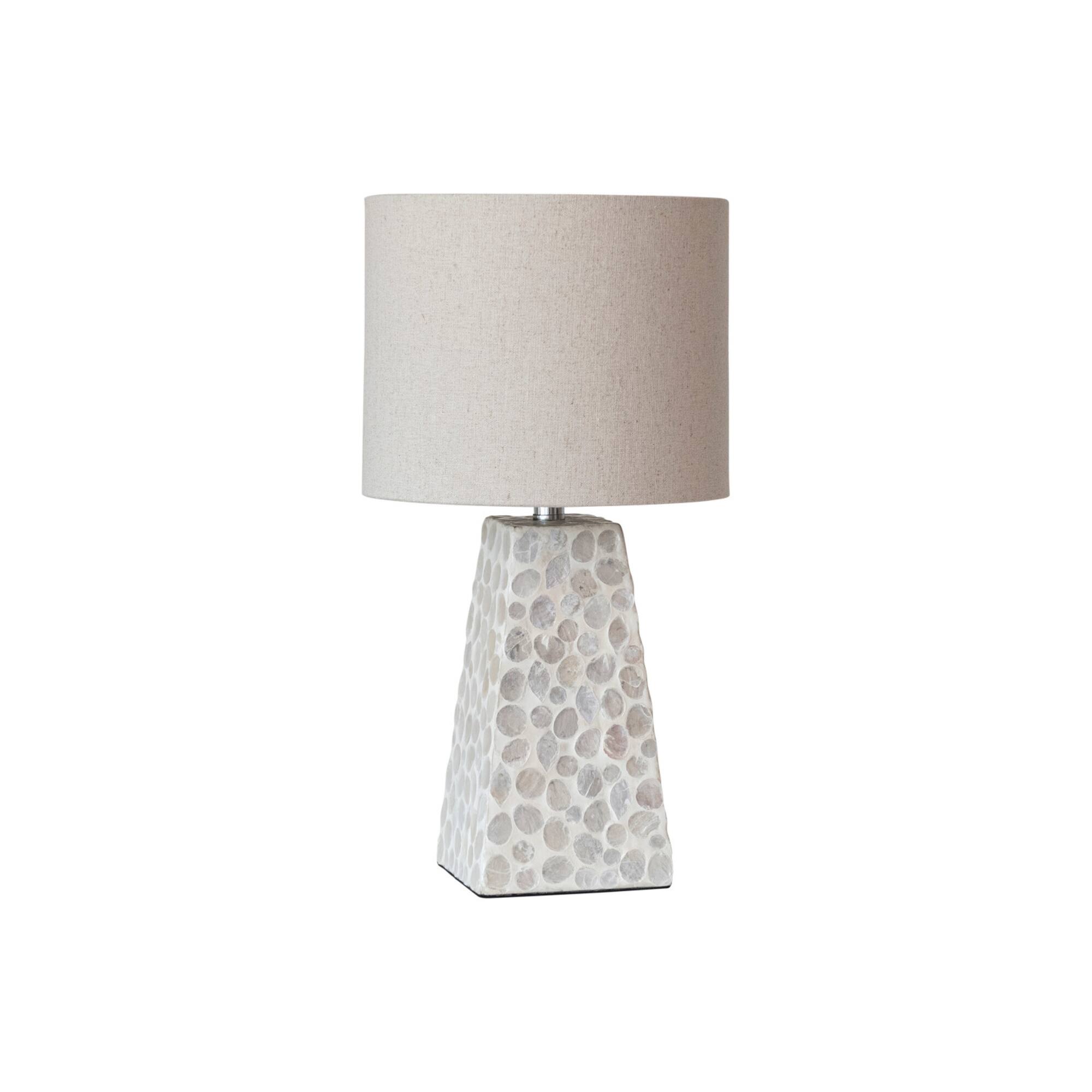 Hello Honey® 18" White Capiz & Reclaimed Wood Table Lamp with Linen Shade, 2ct.